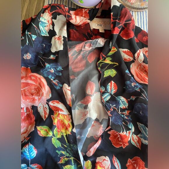 ROCOCO SAND Black Floral Wrap Mini DRESS Long Sleeve Cocktail Cottagecore Sz XS - Picture 9 of 15